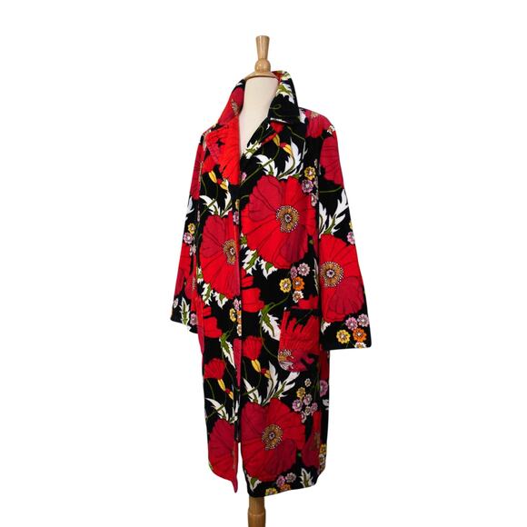 Vintage 80s Vossen Modell Novelty Red Poppy Terry Towel Housedress Coat Robe - Picture 6 of 9